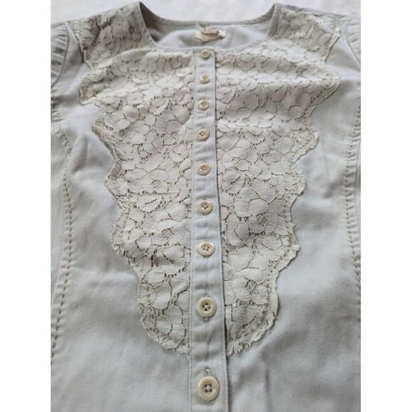 Sundance Women's (8) Lace Militaire Jacket Shirt Taupe Front Ruffle - Picture 2 of 6